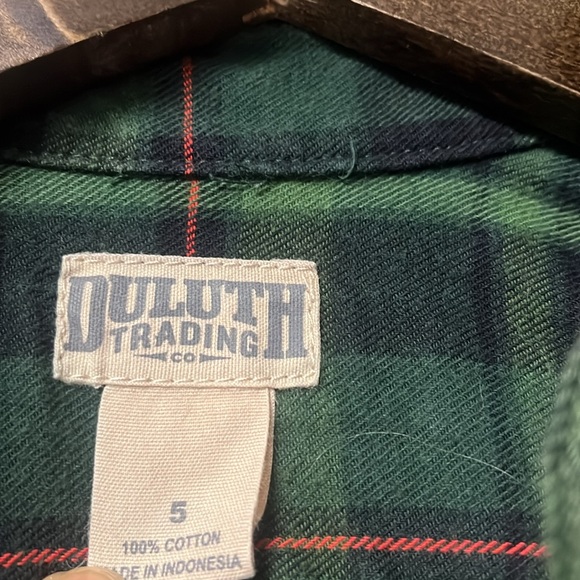 Duluth Trading Co Flannel Button Down Shirt Boys 5 Green Red - Picture 3 of 5
